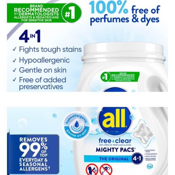 NEW! All Mighty Pacs  Free Clear for Sensitive Skin, 66 Count - Picture 2 of 6